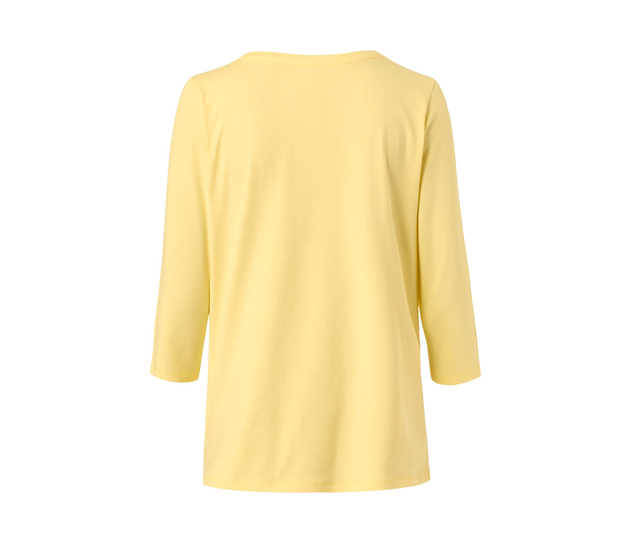 Rückansicht eines gelben Shirts mit 3/4-Arm.