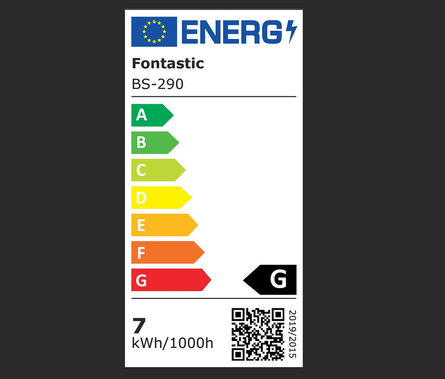 Energielabel mit den Klassen A bis G für die FONTASTIC-Multifunktionslampe »Icona«.