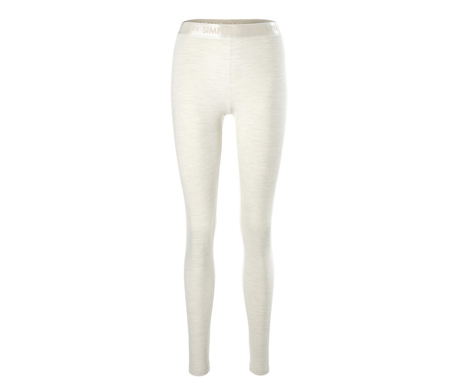 Eine beige Merino-Funktionshose auf weißem Hintergrund.