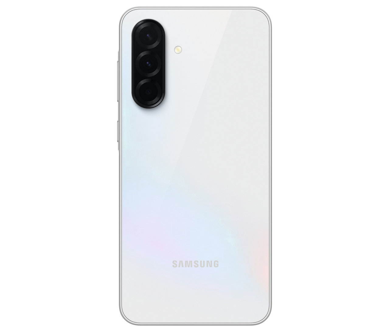 Rückseite eines weißen Samsung Galaxy A36 5G.