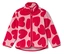 Rosa Fleecejacke mit Reißverschluss und roten Herzen.