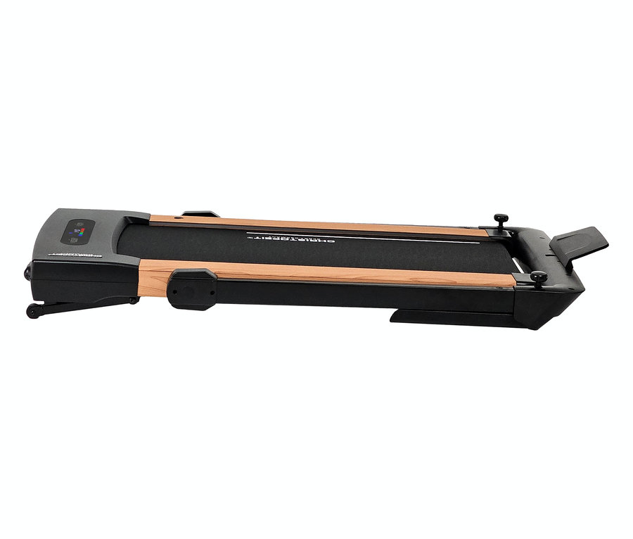 Zusammengeklapptes 2-in-1-Laufband in Holzoptik