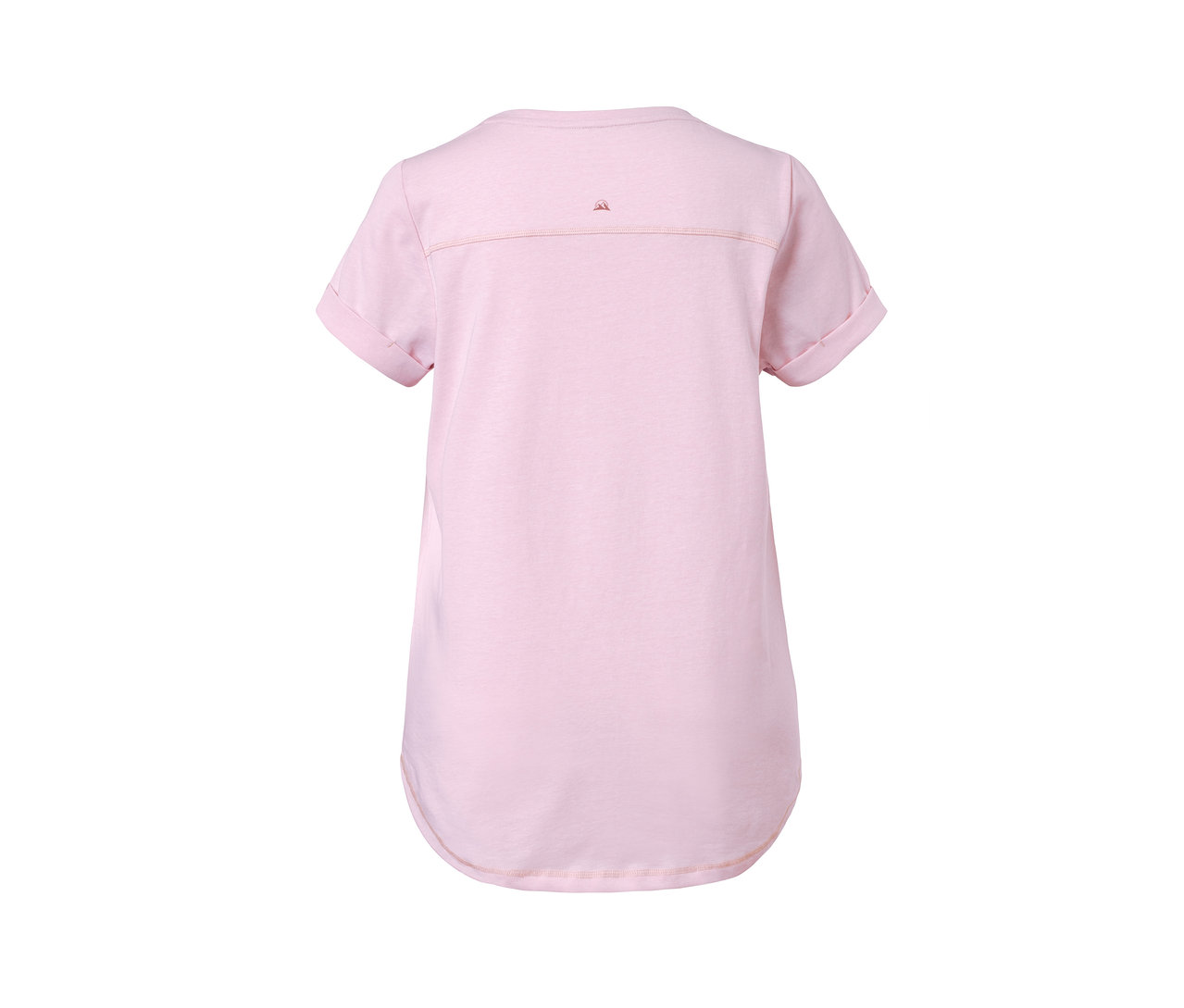 Detailansicht eines roséfarbenen melierten Longshirts.