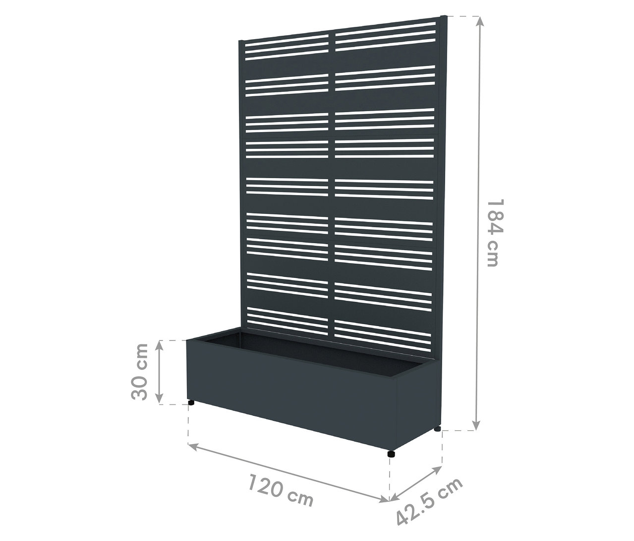 Sichtschutz mit Pflanzkasten, 120 x 184 x 42,5 cm.