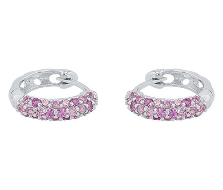 Zwei 925 Silber Ohrschmuck »Zirkonia rosa« liegen nebeneinander.