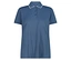 Blaues Poloshirt mit weißem Kragen und Ärmelbündchen.
