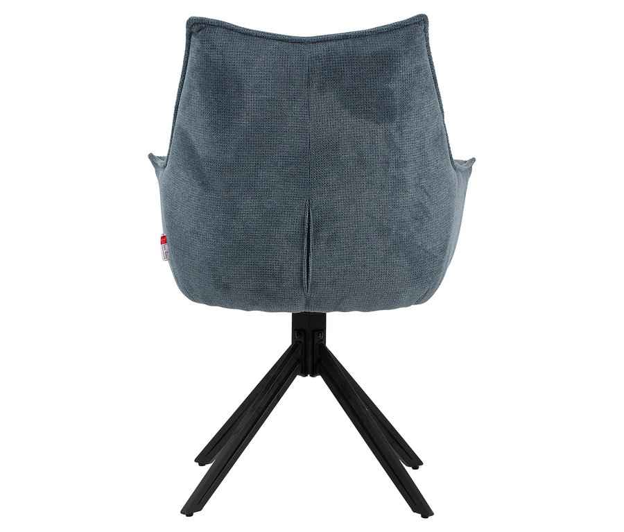 Rückansicht des blauen, drehbaren DeVries Diningsessels »Ginosa«.