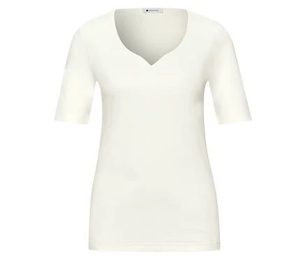 Weißes Street One Kurzarmshirt mit V-Ausschnitt.