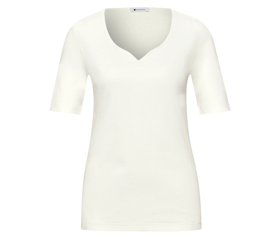 Weißes Street One Kurzarmshirt mit V-Ausschnitt, mittig platziert.