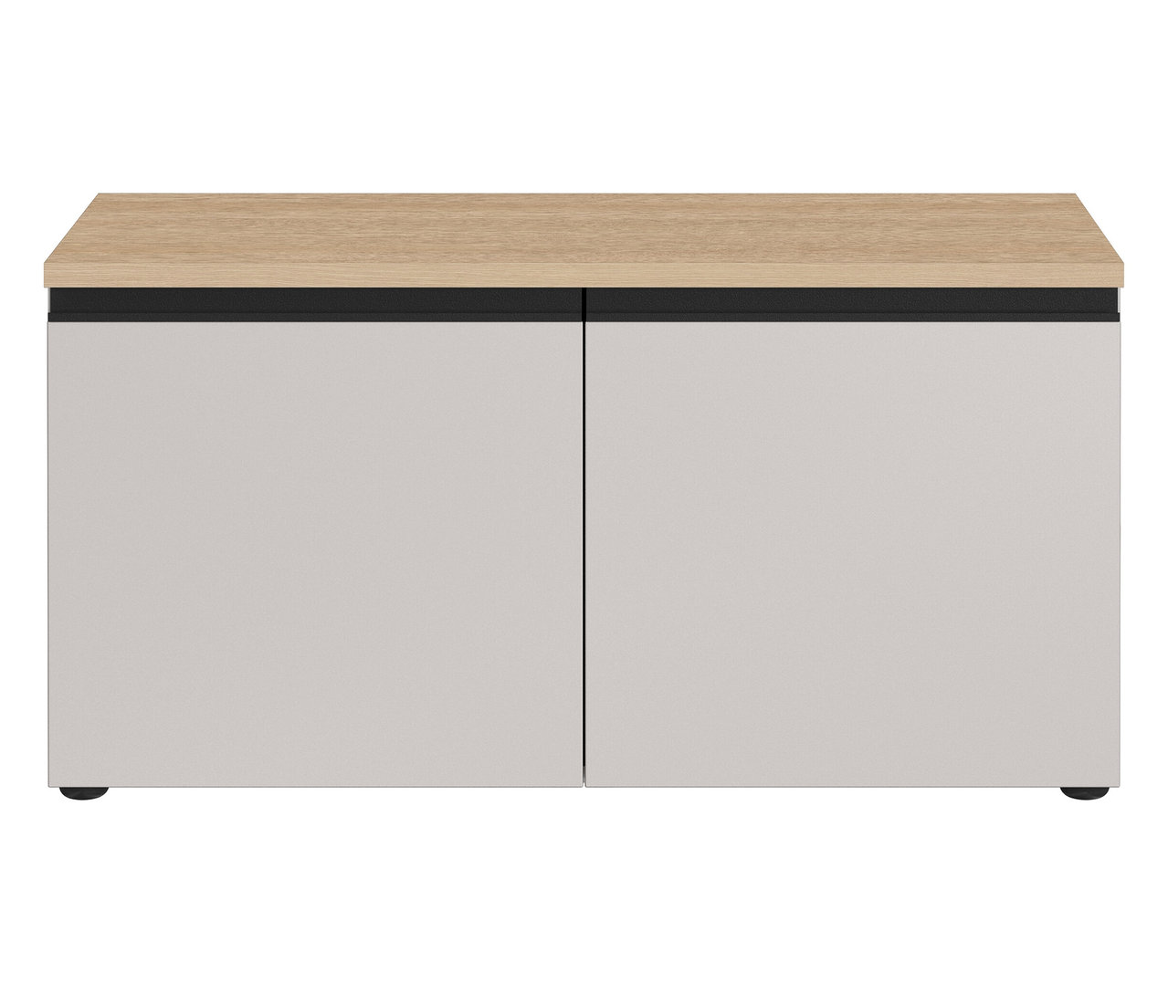 Die Schuhbank »Cormano« hat zwei graue Türen, eine schwarze Blende und eine helle Holzplatte.