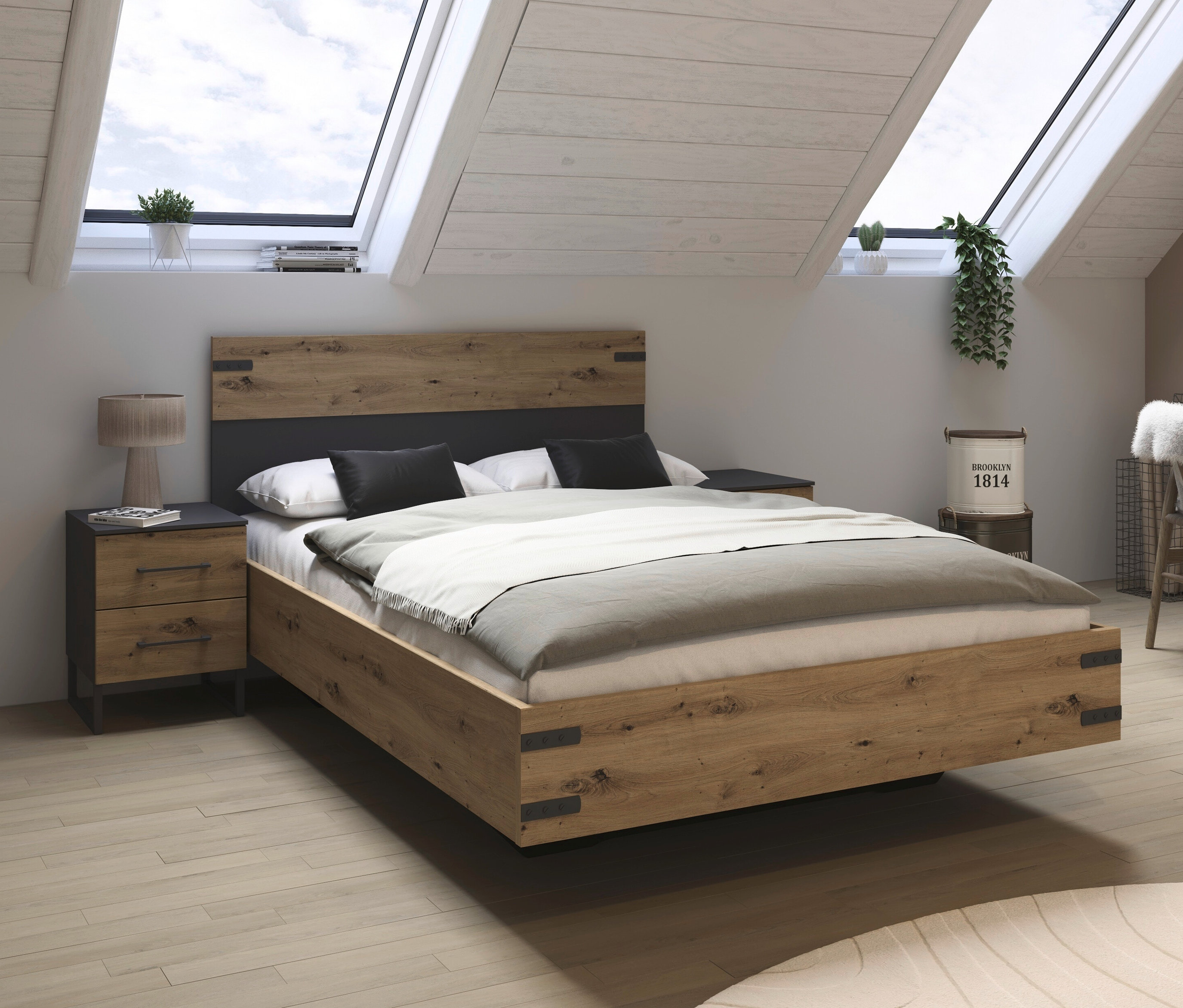 Thumbnail - rauch Bett »Butte« - 145x207x101cm - grau - Holz / Holz
