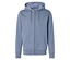 Hellblauer Kapuzenpullover mit Reißverschluss und Kängurutasche.