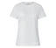 Weißes T-Shirt mit kurzen Ärmeln vor weißem Hintergrund.