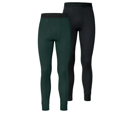 Eine grüne und eine schwarze lange Unterhose liegen nebeneinander.