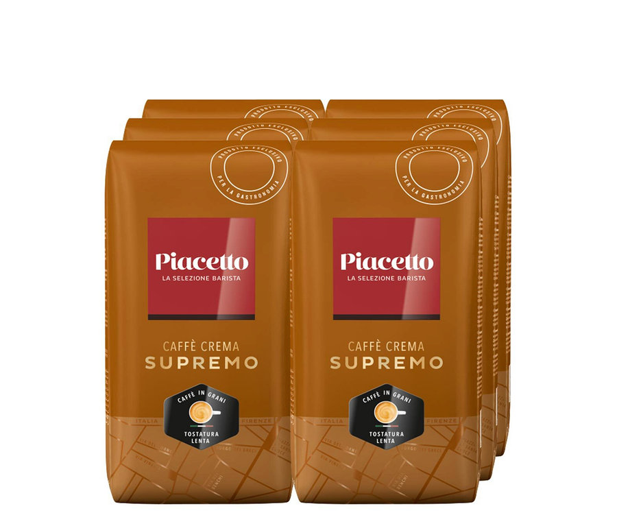 Sechs Packungen Piacetto Supremo Caffè Crema - 6x 1 kg Ganze Bohne.
