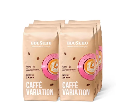 Sechs Packungen Eduscho Caffè Variation mit je 1 kg ganzen Bohnen.