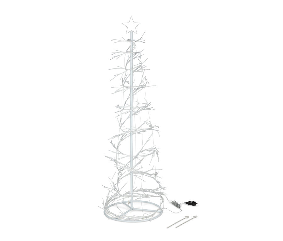 Ein LED-Baum »Spirale« mit einem Stern an der Spitze und einem Netzkabel.