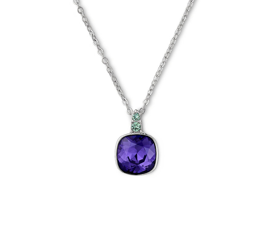 Silberkette veredelt mit Kristallen von Swarovski® mit lila und grünen Steinen.