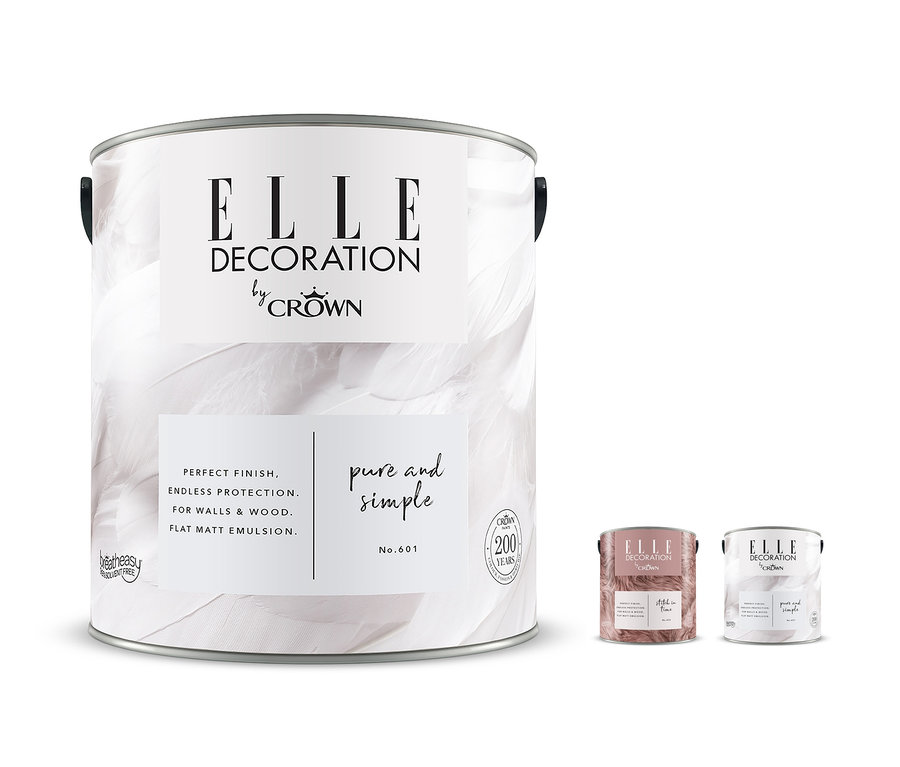 Eine Dose ELLE DECORATION by Crown Premium-Wandfarbe im Set mit 2 Testern, Farbe »Pure and Simple«.
