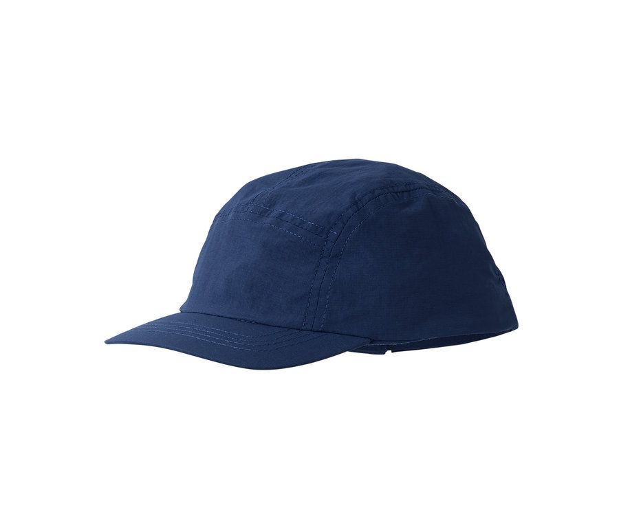 Eine marineblaue Kappe mit Nackenschutz.
