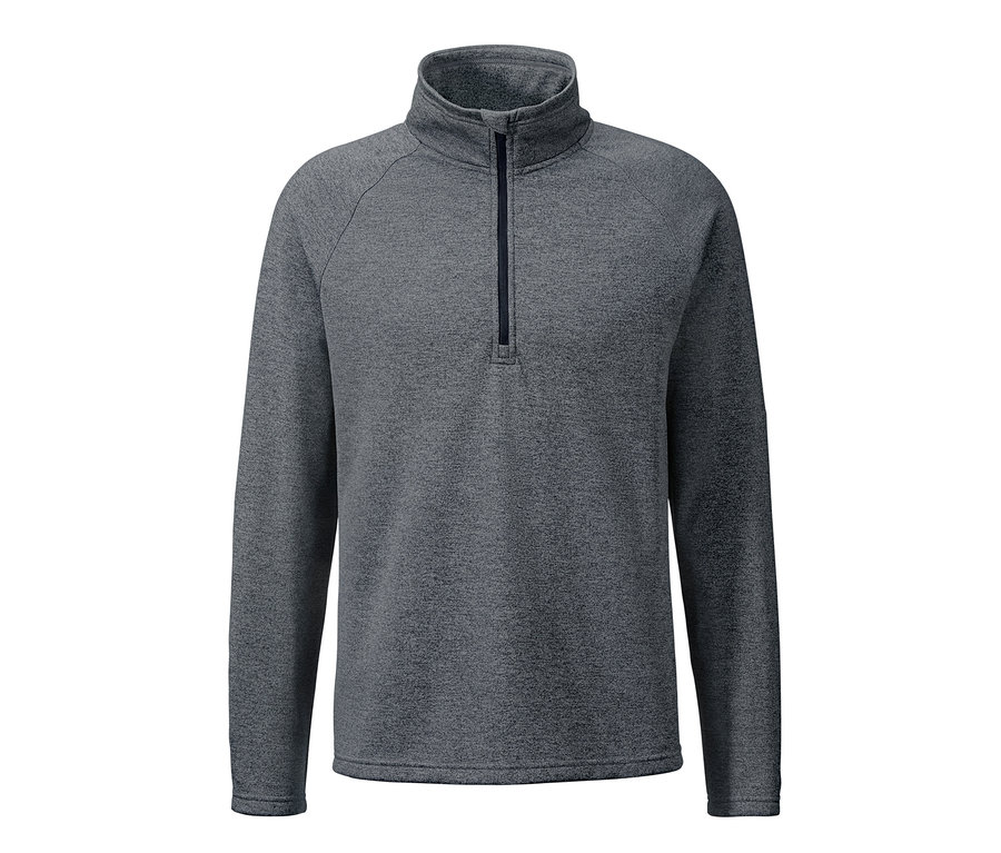 Graues Thermoshirt mit langen Ärmeln und kurzem Reißverschluss.