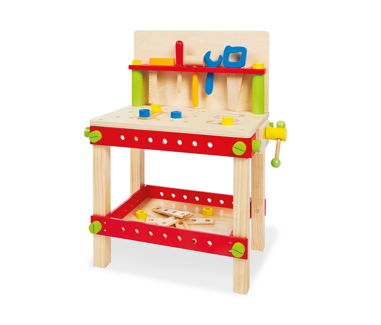 Pinolino-Werkbank »Heinz« aus Holz mit verschiedenem Werkzeug.