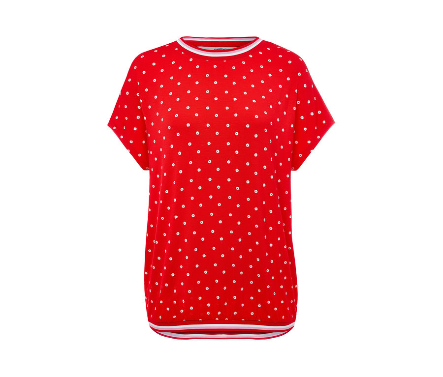 Rotes Kurzarmshirt im Margeriten-Dessin.