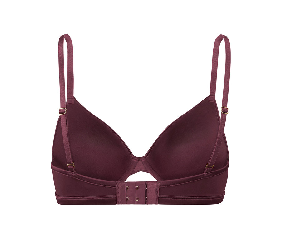 Detailansicht von hinten von einem bordeauxroten Spacer-BH.