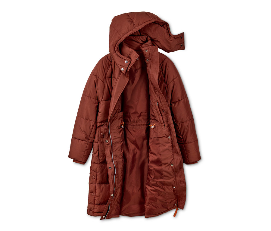 Offener, brauner Kapuzen-Steppmantel.