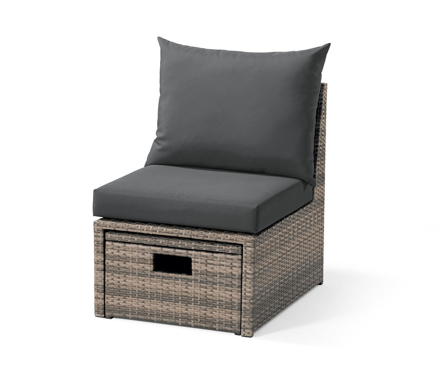 Detailansicht Lounge-Sessel »Thore« mit Ausziehfunktion, graue Polster.