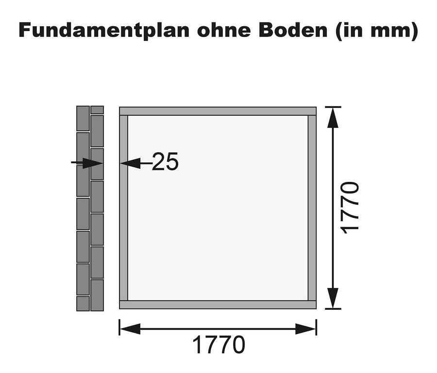 Fundamentplan ohne Boden (in mm).