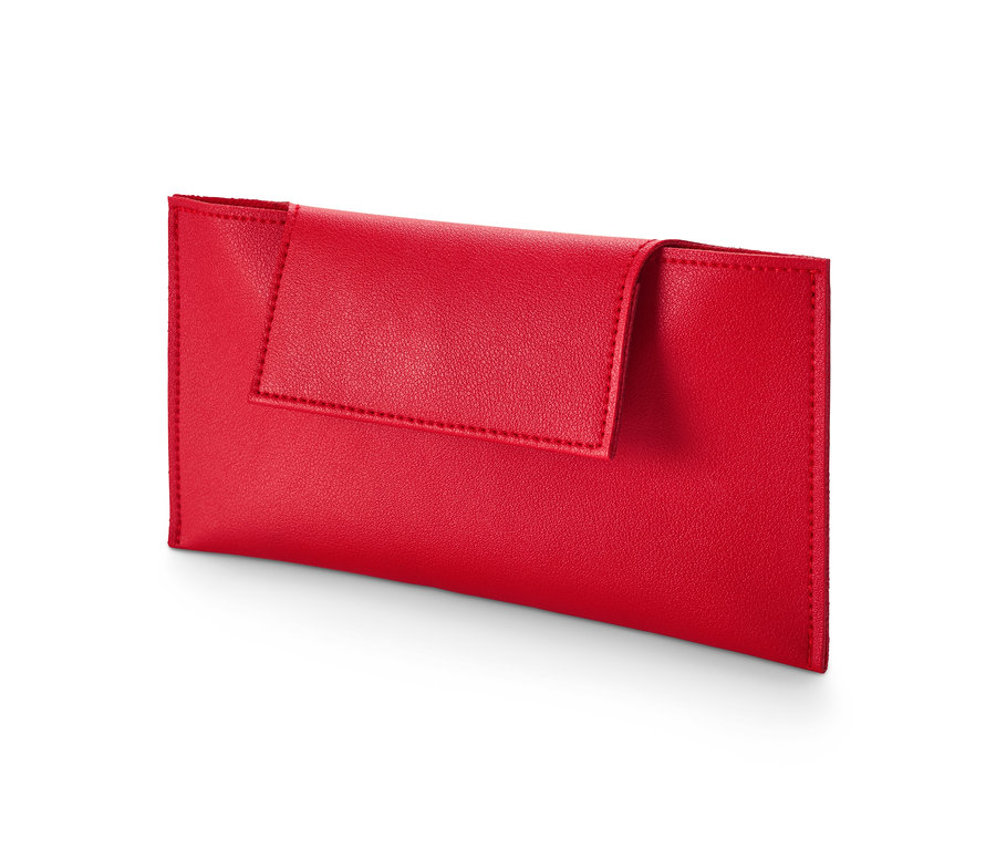 Ein rotes Masken-Etui auf einem weißen Hintergrund.