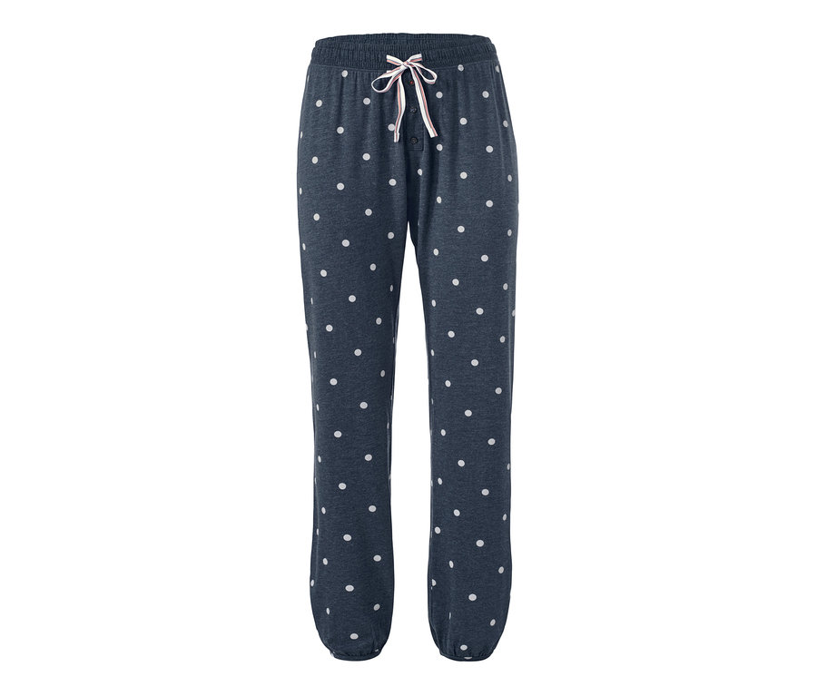 Marineblaue Jersey-Relaxhose mit weißen Punkten.
