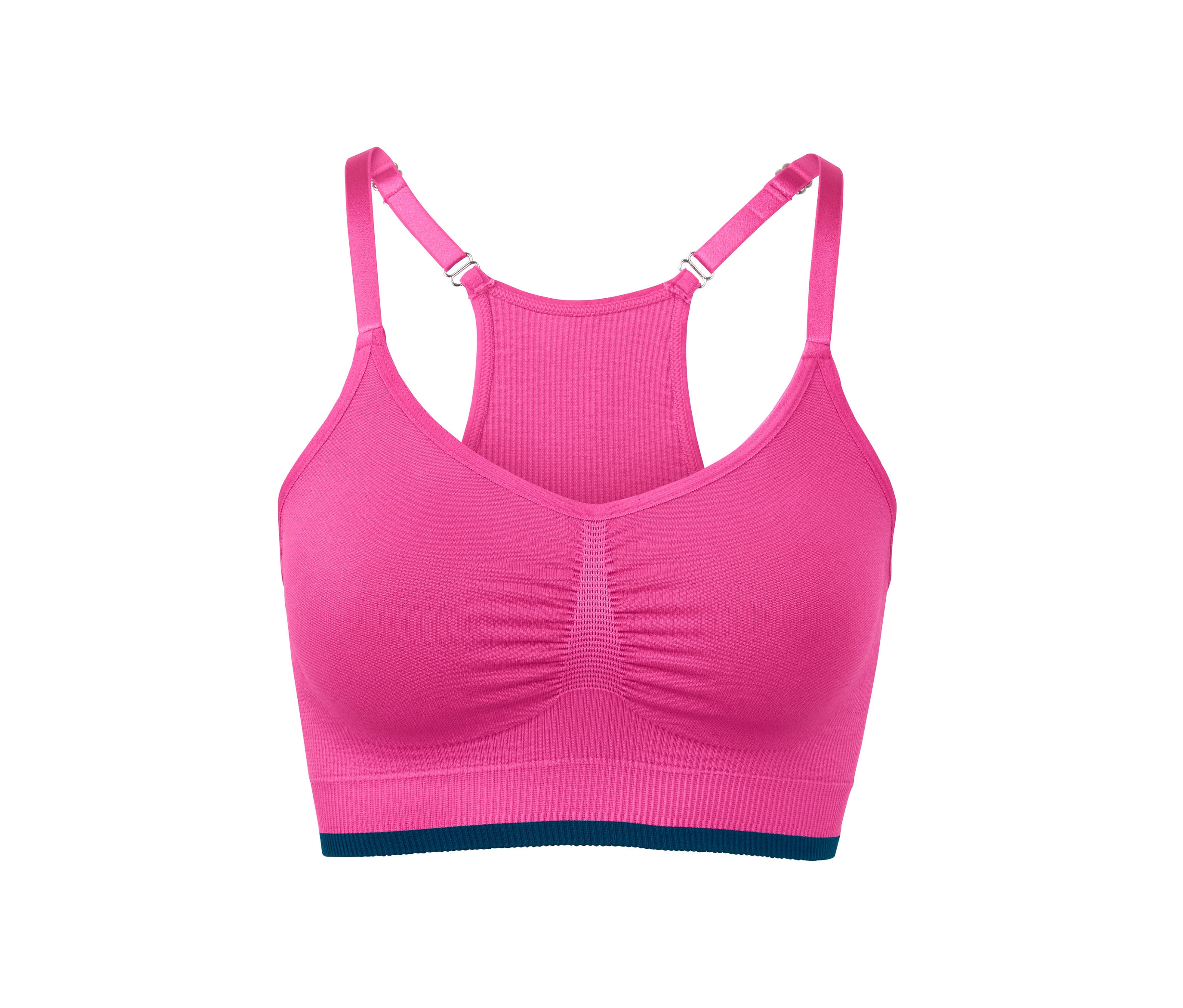 Nahaufnahme eines rosafarbenen Seamless-Sport-BHs.