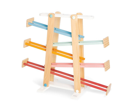 Pinolino Kugelbahn »Regenbogen Kuno«: Eine bunte Holzkugelbahn mit mehreren Ebenen.