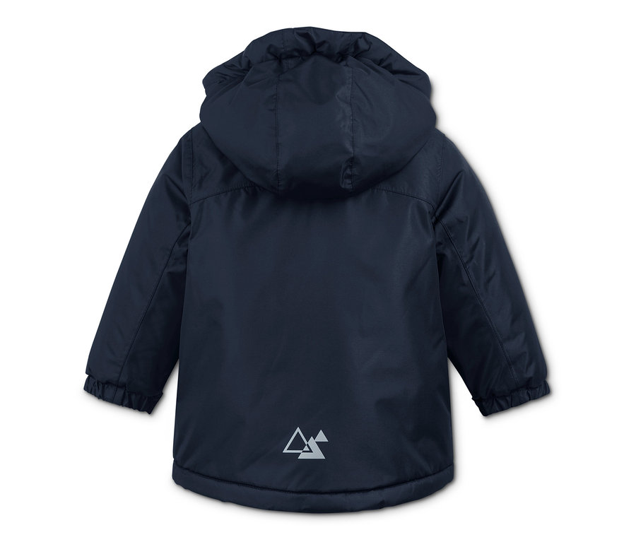 Dunkelblauer Schneekombi mit Kapuze von hinten.