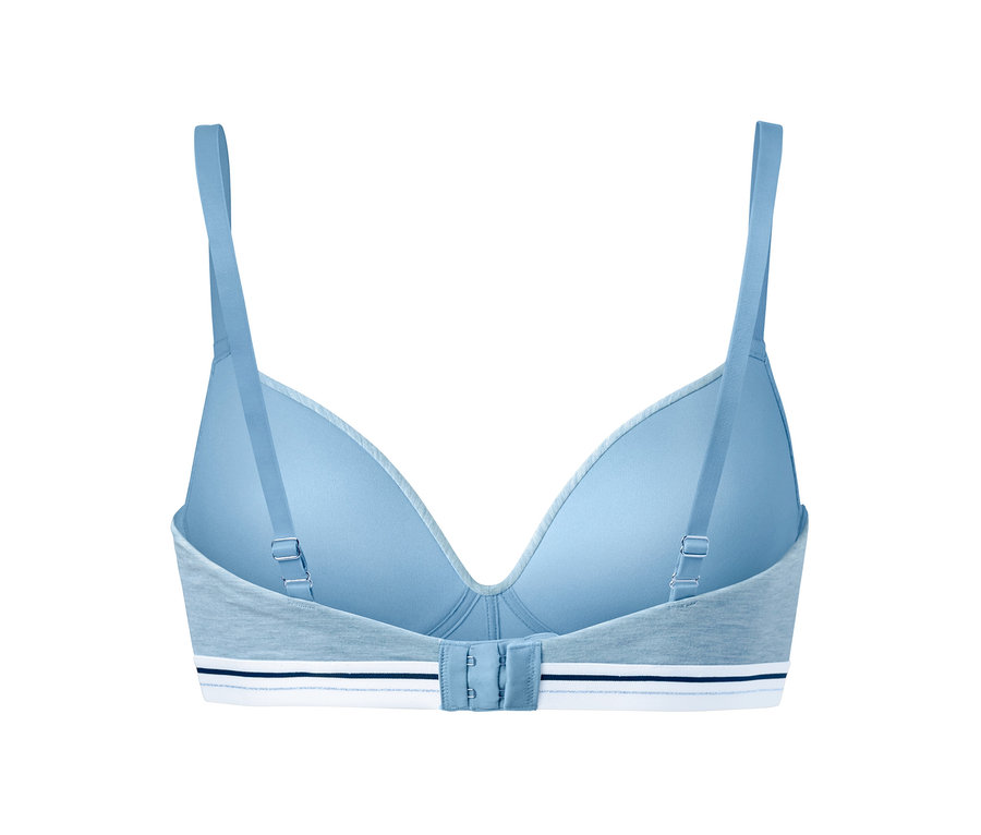 Rückansicht eines hellblauen Softschalen-BHs.
