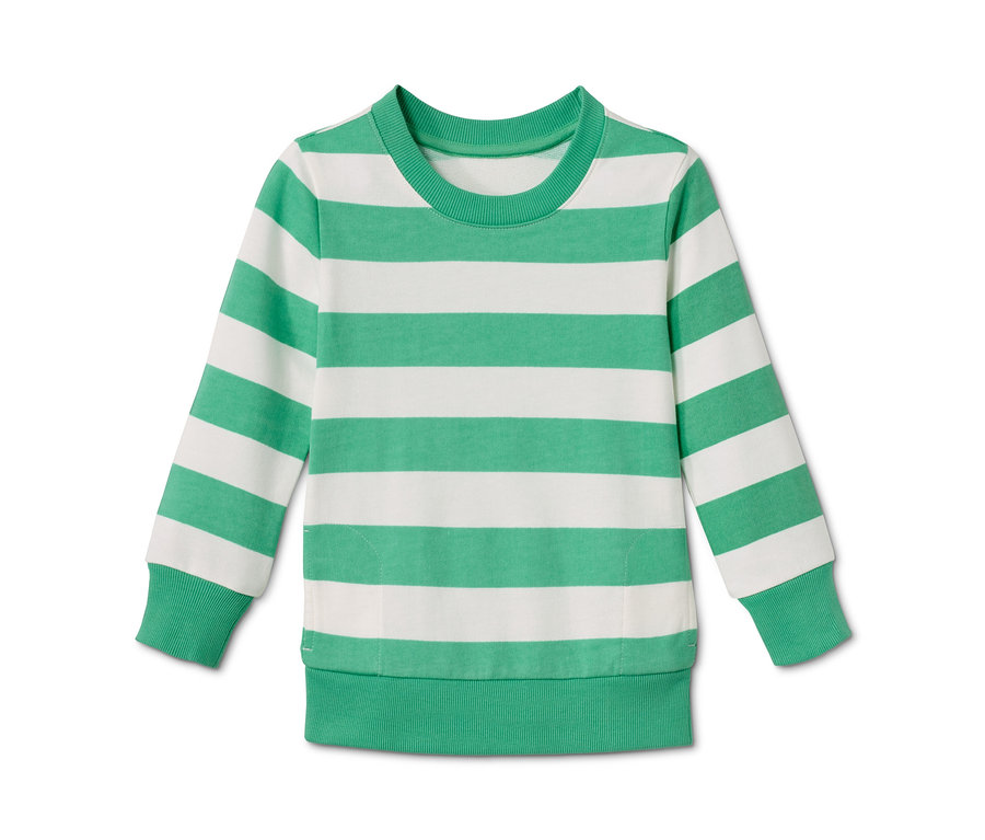 Ein Baumwoll-Sweatshirt mit grün-weissen Streifen.