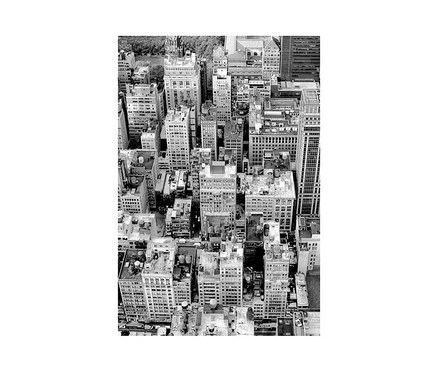 Schwarz-Weiß-Ansicht von oben auf eine Stadtlandschaft mit vielen Gebäuden. Wandbild »Roof Top«, 40 x 50cm