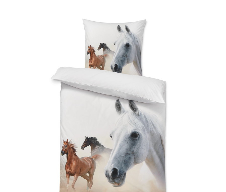 Perkal-Pferde-Bettwäsche, Normalgröße.