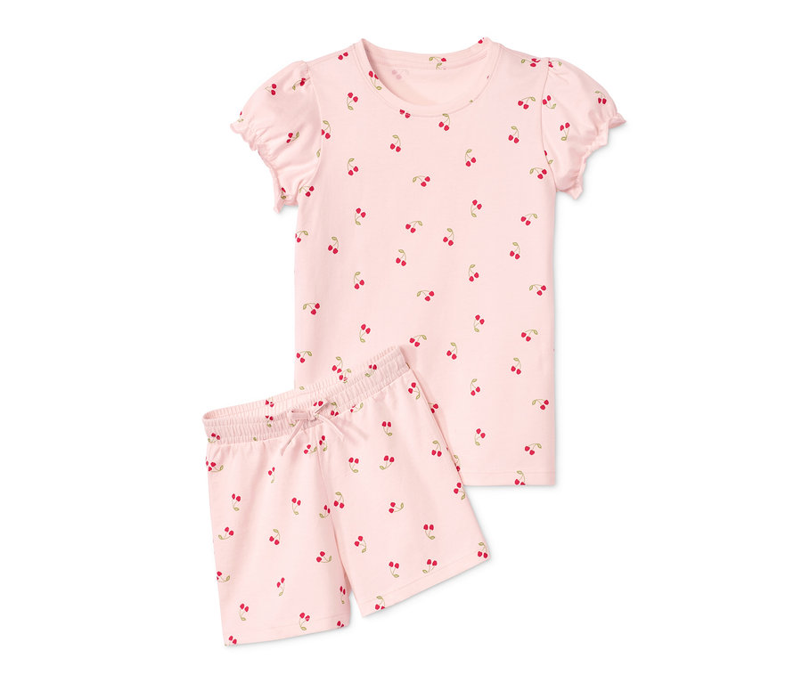 Rosa Shorty-Pyjama mit Kirschmuster.
