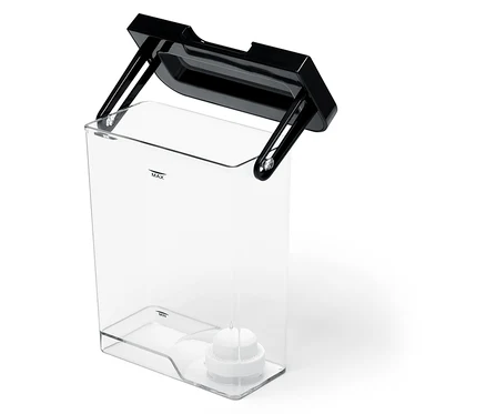 Leerer, transparenter Wassertank für Tchibo Vollautomaten mit schwarzem Deckel.