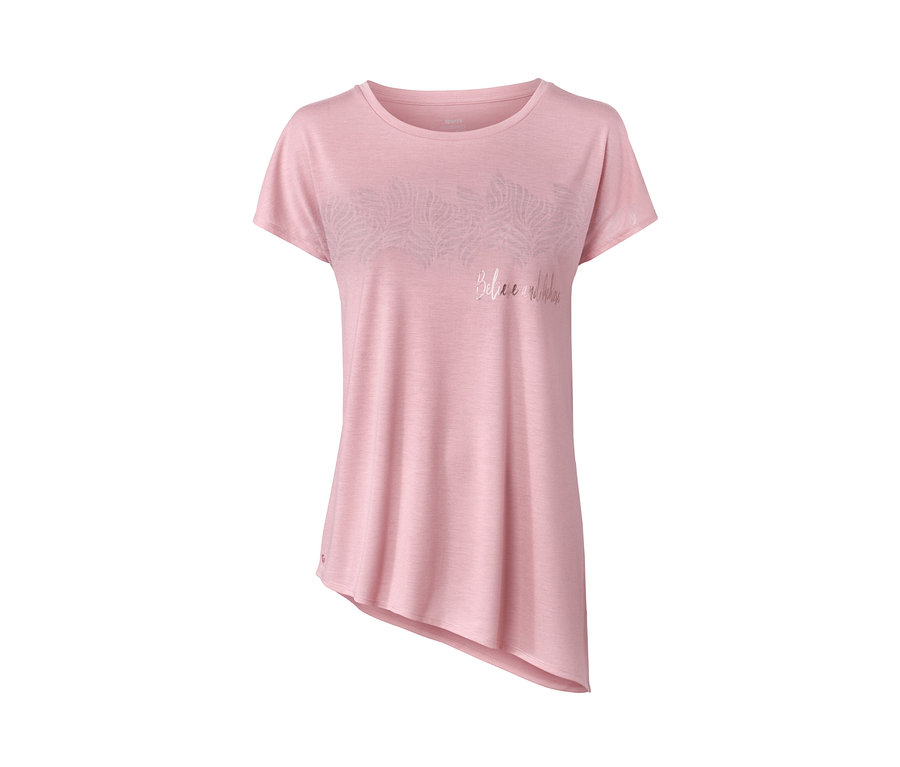 Rosa Sportshirt mit kurzen Ärmeln und asymmetrischem Schnitt.