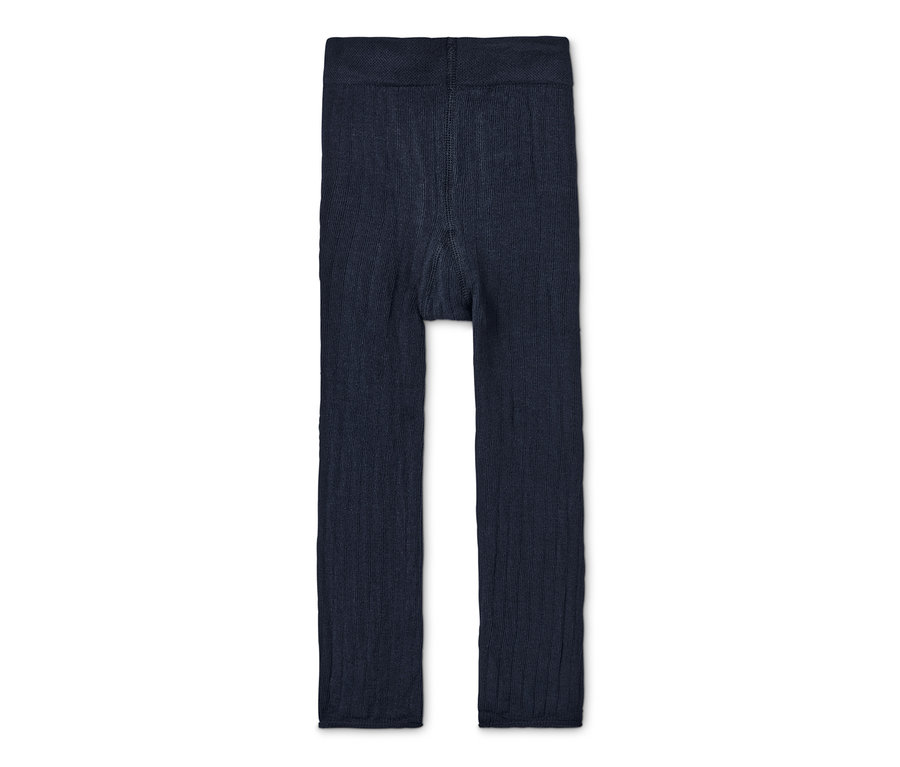 Nahaufnahme einer dunkelblauen Strickleggings.