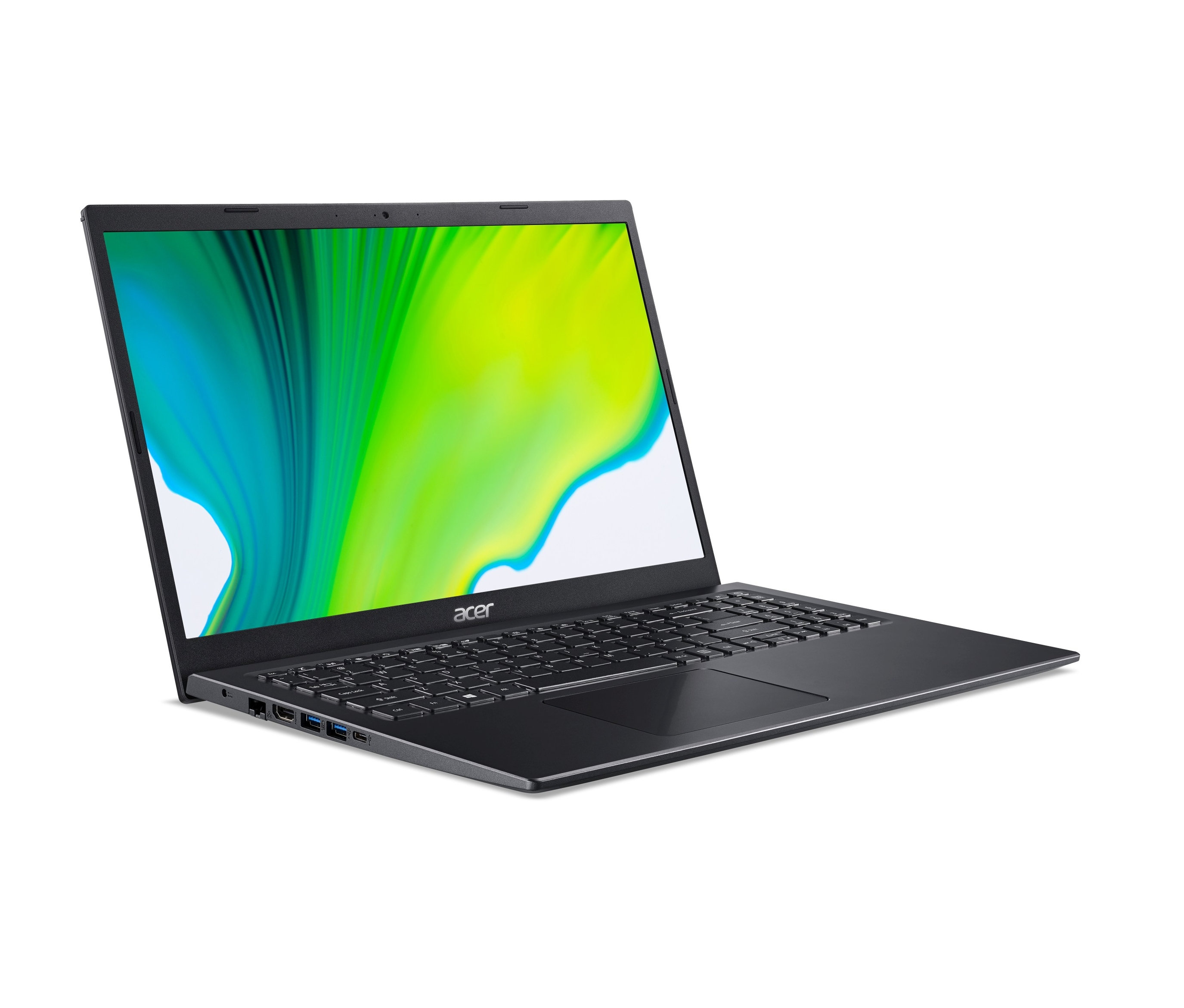 Ein geöffnetes, schwarzes Acer Aspire Notebook ist abgebildet.