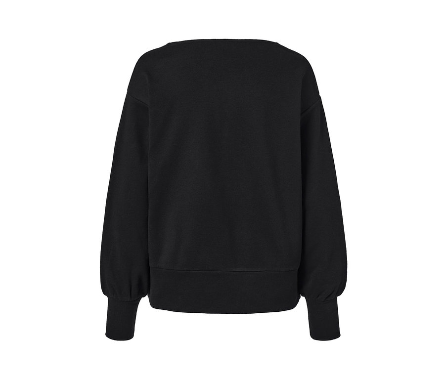 Detailansicht von hinten eines schwarzen Sweatshirts.