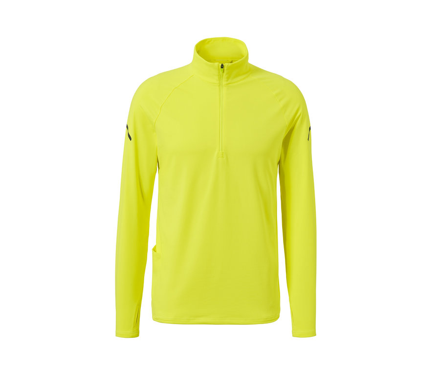 Neongelbes Thermo-Funktionsshirt mit langen Ärmeln und kurzem Reißverschluss.