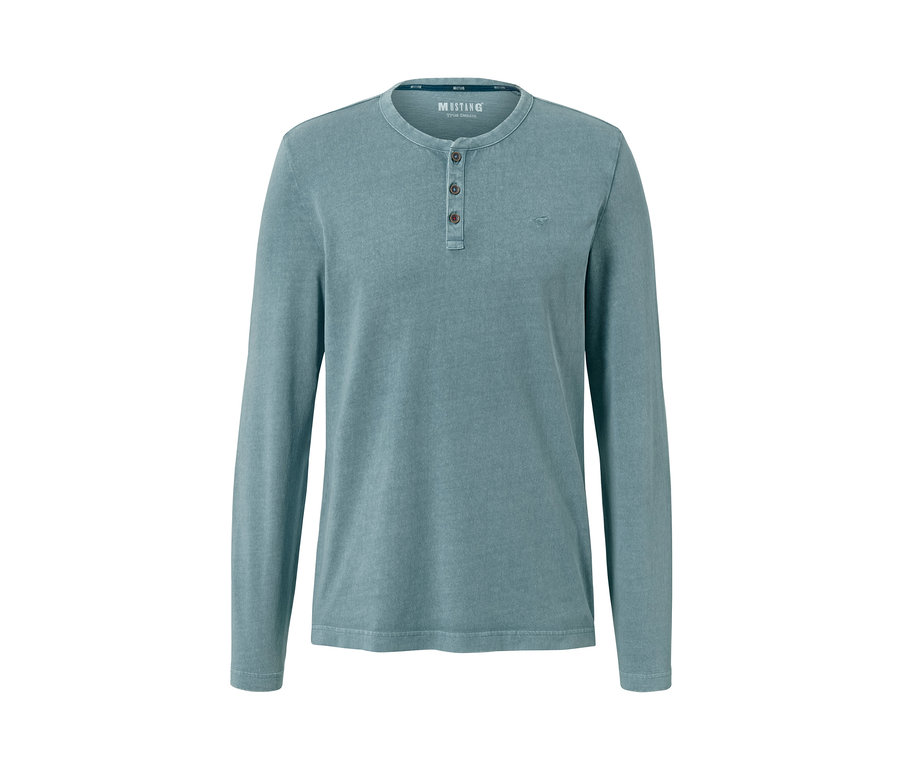 Blaues Henley »Mustang« Langarmshirt mit Knöpfen.