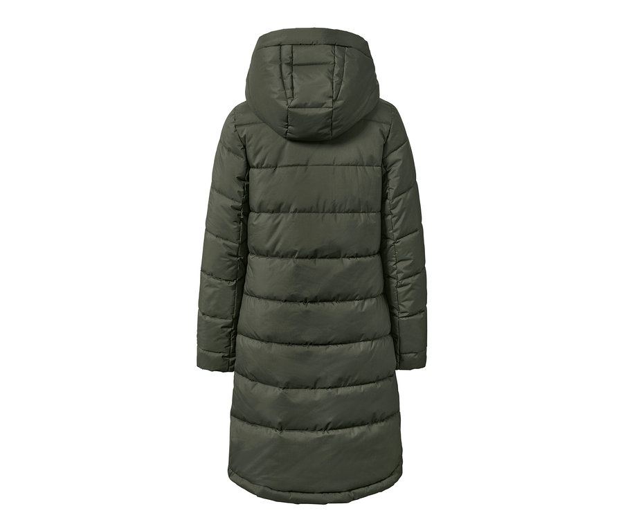 Khakifarbener Steppmantel von hinten.