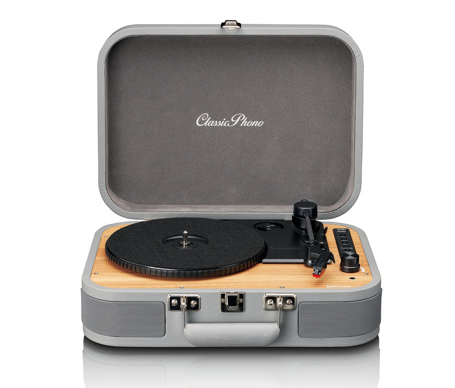 Offener grauer Lenco TT-116 Plattenspieler.